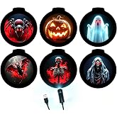 YOWOCAL USB Halloween Projection Light, 6 Pattern Gooseneck Lamp for Party | Halloween projection light with 6 spooky slides, gooseneck, HD lens. For party, car, window decor.