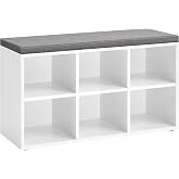 VASAGLE Shoe Bench with Cushion, 6 Compartments, 3 Adjustable Shelves | Entryway Bench with Padded Seat, for Bedroom, Closet, White, CUSTOS Collection ULHS023W01