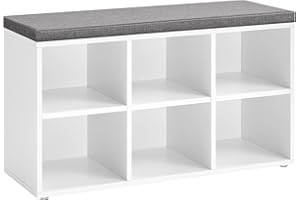 VASAGLE Shoe Bench with Cushion, Shoe Storage Bench with 6 Compartments and 3 Adjustable Shelves, Entryway Bench with Padded Seat, for Bedroom, Closet, Living Room, White ULHS23WT