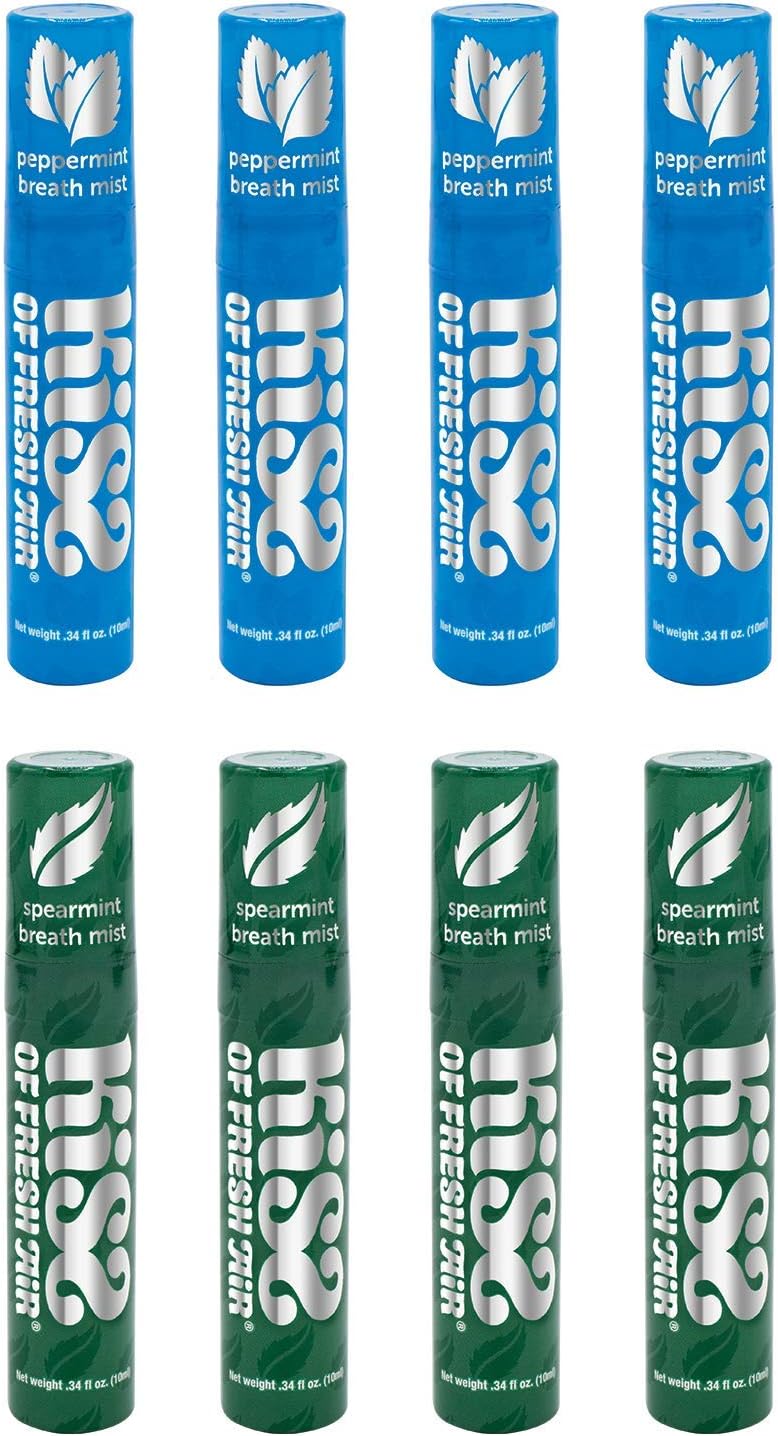 Kiss of Fresh Air Breath Spray - Peppermint ("KISS PACK" OF 8 = 4 Peppermint and 4 Spearmint)