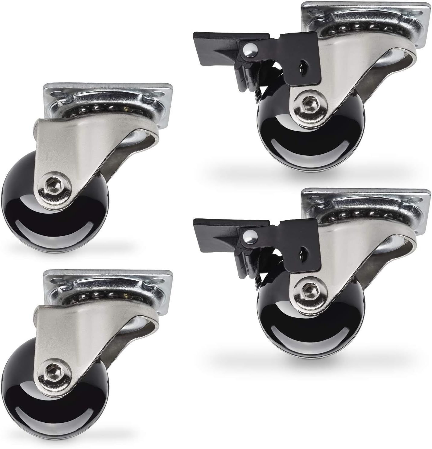 SET of 4 x Furniture Castors SWIFT diameter 35 mm black (2 x with / 2 x without Arrestor) Height 51 mm Transport Castors Swivel