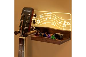 Guitar Wall Mount with LED Lights, Light up Guitar Wall Hangers with Shelf and Pick Holder, Wood & Acrylic Hanger Wall Mount,