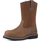 HISEA NINGO Steel Toe Work Boots for Men, Waterproof Slip on Wellington Boots with Full-grain Leather, Oil and Slip Resistant, Soft Toe Pull on Safety Boots for Men, for Construction Working Welding