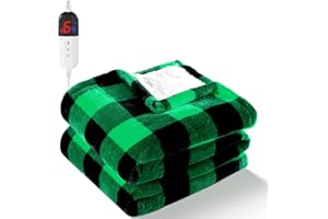 BENFOX Electric Heated Sherpa Buffalo Plaid Christmas Throw Blanket with 6 Heating Levels & 4 Hours Auto Off, Fast Heating Warm Plush Washable Blanket with Over-Heat Protection, ETL Certification, Green