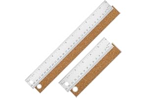 VORIGY Metal Ruler with Cork Backing, Stainless Steel Rulers 6 Inch 12 Inch Metal Ruler Imperial and Metric Ruler Non-Slip Prevent Ink Leakage for School Office Engineering Tools (6+12 Inch)