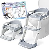 3-in-1 Potty Training Seat, Toddler Toilet Seat with Step Stool Ladder, Toddler Potty Chair for Boys Girls, Foldable with Splash Guard and Anti-Slip Steps, with A4 Size Magnetic Weekly Chart
