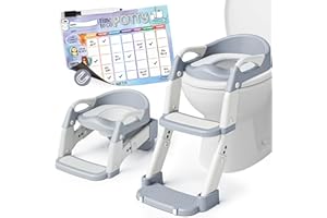 ARGENENS Potty Training Seat, Toddler Toilet Seat, 3-in-1 Toddler Potty Training Toilet with Step Stool Ladder for Boys Girls, Non Slip Foldable, with A4 Size Magnetic Weekly Chart Included