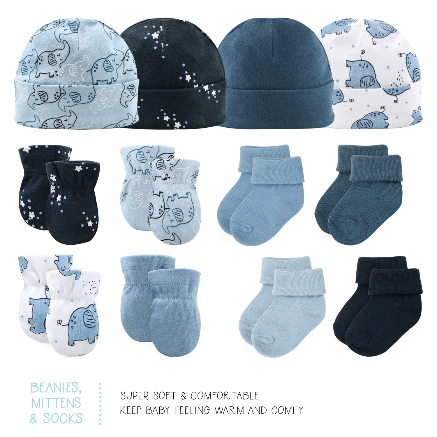 The Peanutshell Baby Layette Gift Set for Boys - 30 Piece Layette Set, Newborn to 9 Months Baby Boy Clothes - Elephant Blue