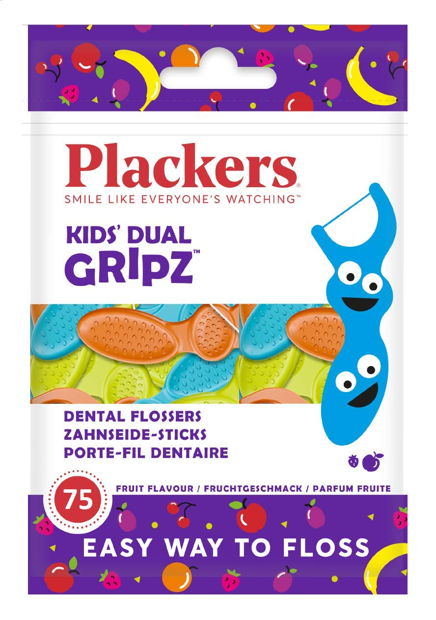 Plackers Kids Flossers, Blue, Yellow, Orange, Wild Fruit, 75 Count