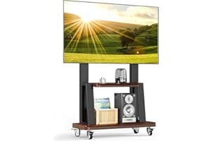 BEISHI Mobile TV Cart,Rolling TVs Cart on Wheels with Steel Shelf, Height Adjustable Heavy-Duty Portable Floor Stand Base for 32-75 Inch Flat/Curved Led/LCD/OLED Smartboard Movable Holds up to 110lbs (Black)