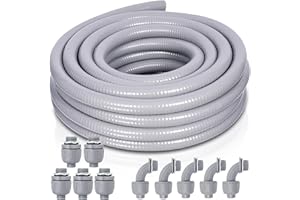 Feotech Liquid-Tight Conduit and Connector Kit - 1/2 Inch 25 FT Non Metallic Liquid Tight Electrical Conduit with 5 Straight and 5 Angle Fittings