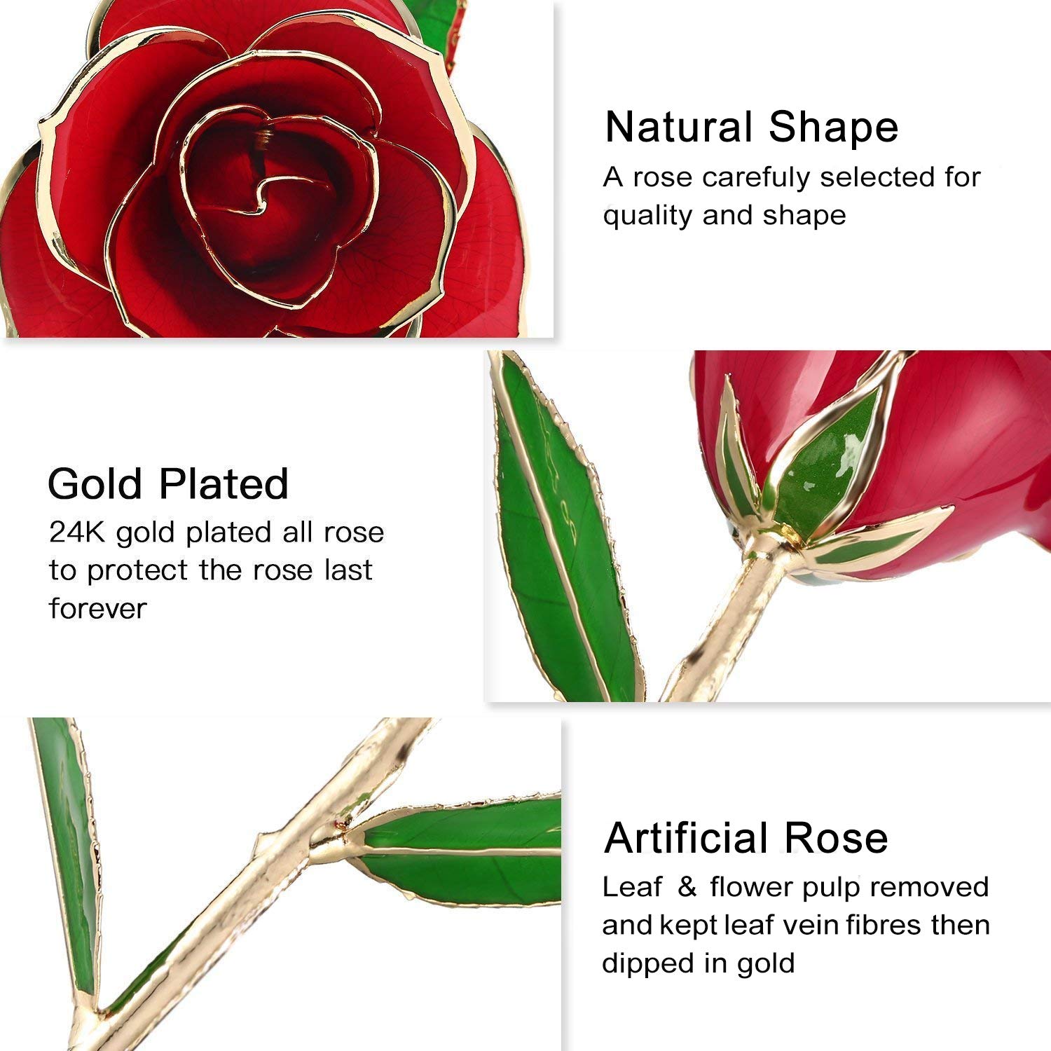 Gomyhom Rosa 24K, Rosa de Oro Chapada en Oro con Caja de Regalo para Madre para Amor en el Día de San Valentín para Aniversario para Amigos como Un Regalo de Cumpleaños