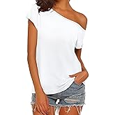 Halife Women's Casual Off The Shoulder Tops Short Sleeve T Shirts Loose Summer Blouse Shirt