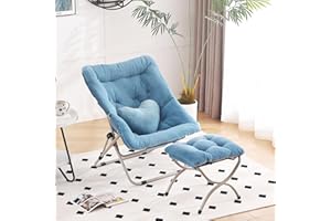 HomEastlly Saucer Chair with Ottoman, Comfy Oversized Folding Chair, Faux-Fur Reading Chair for Teens, Adults, Foldable Accen