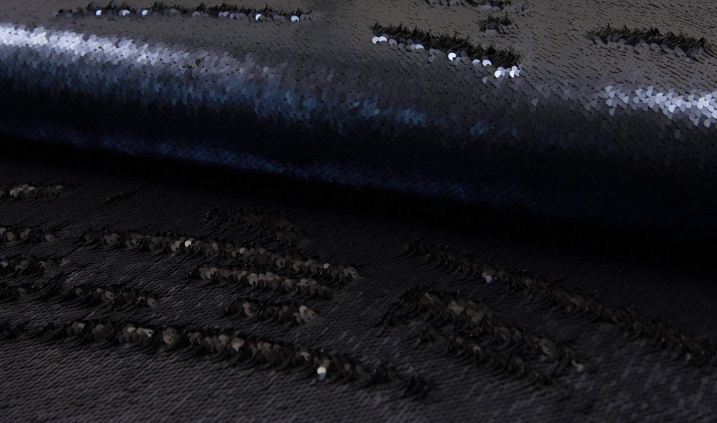 Luxury Cocktail Two Tone Mermaid Fish Scale Sequin Fabric Material Black Navy, 1Mtr - 140cm x 100cm
