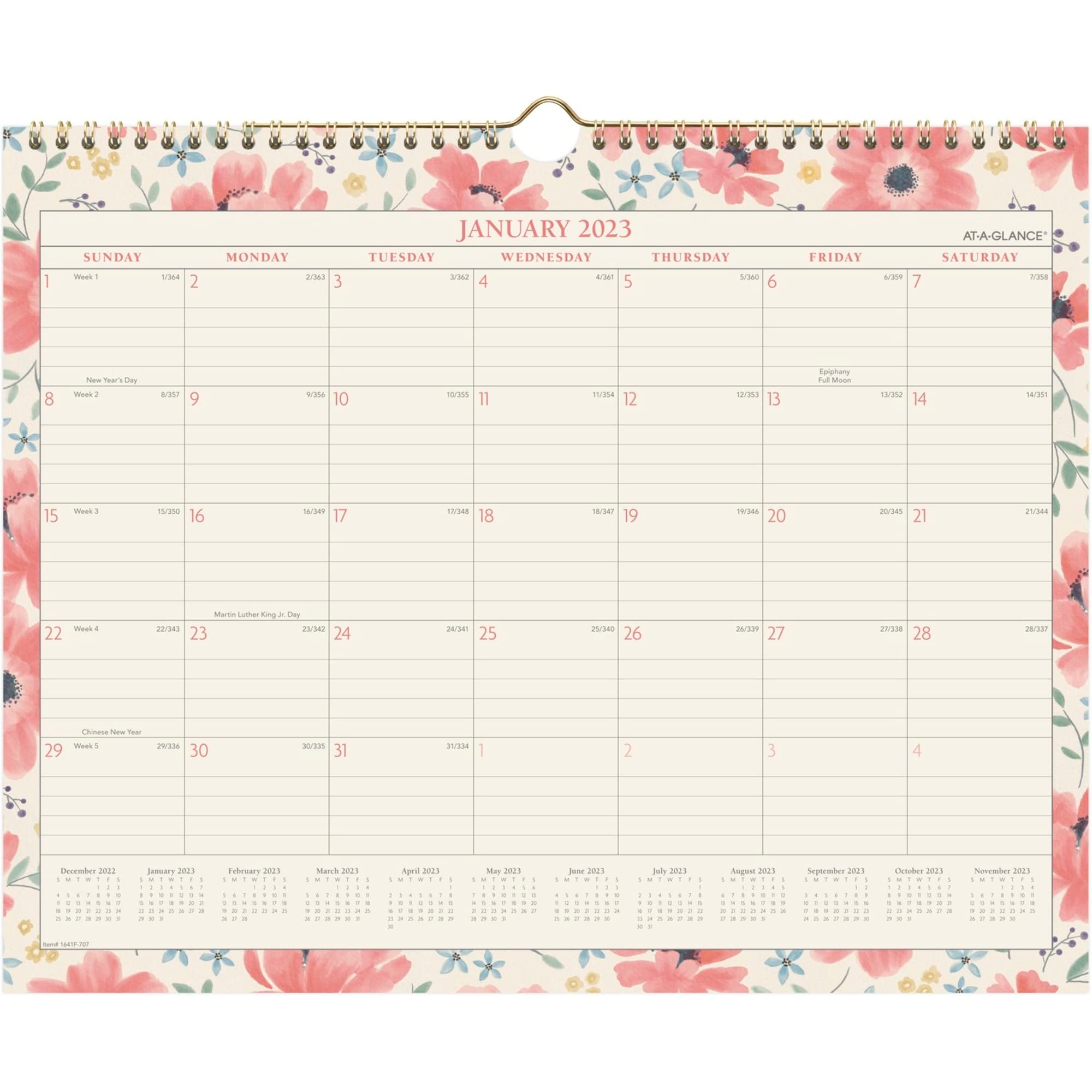 AT-A-GLANCE 2023 Wall Calendar, 15" x 12", Medium, Monthly, Badge Floral (1641F-707)