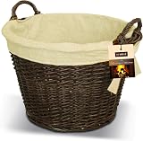 De Vielle Natural Wicker Log Basket Round Fireside Fireplace Holder Canvas Liner view 1