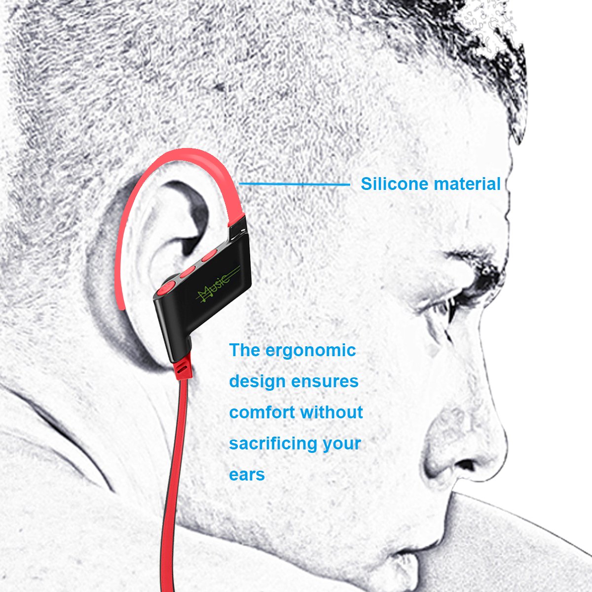 KELODO S808 Behind Neck Bluetooth Headphones, Rechargeable In-ear Earpiece Wireless Headset with Noise Cancelling for iPad iPod iPhone 5s 6 7 and Other Android Mobile or Apple Devices - Red