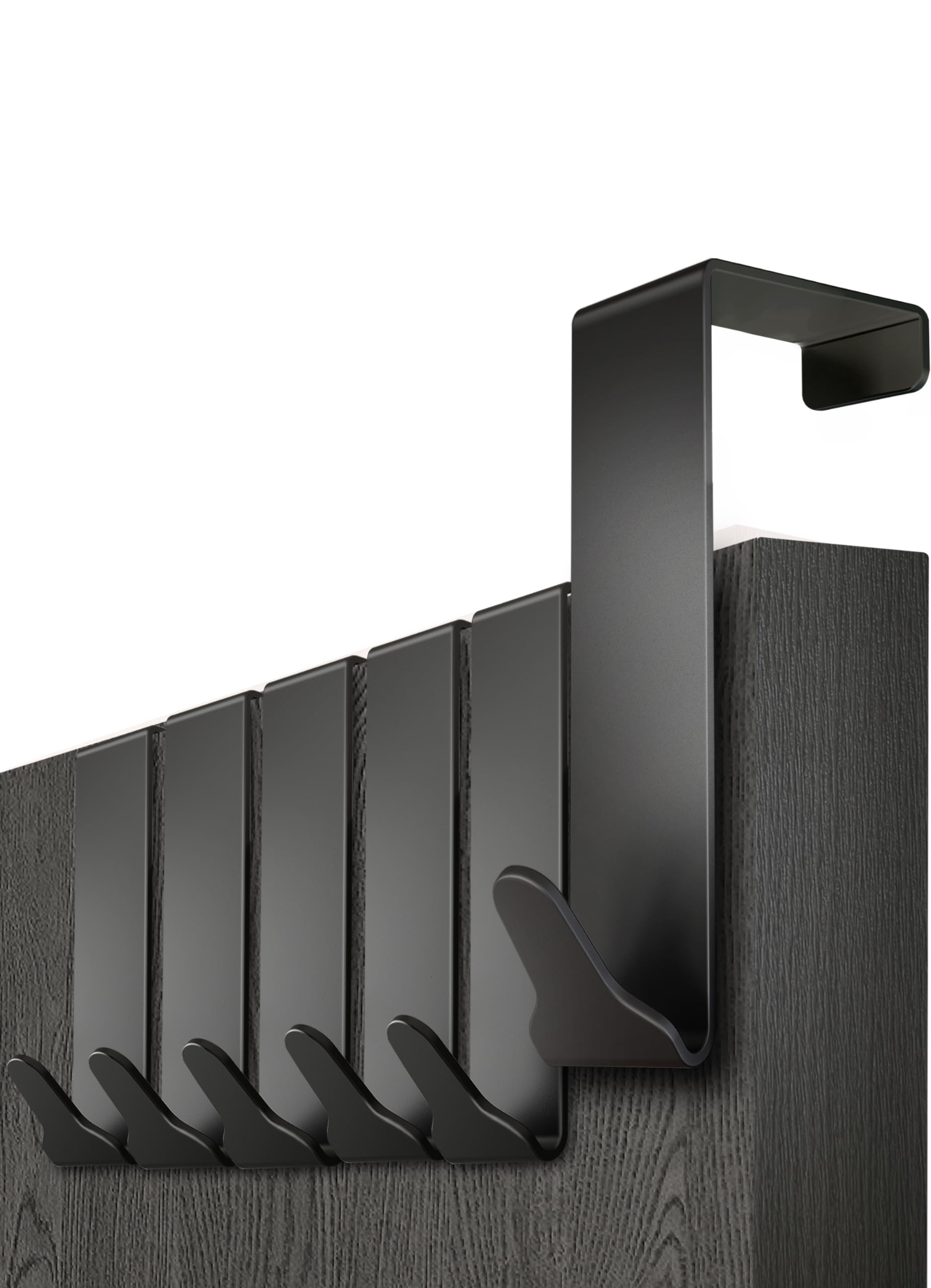 Menz Over Door Hook 6 Pack Black, Stable Overdoor Hanger. Rust-Free Door Hangers for Clothes, 4.6cm Fit. 15kg Coat Hanger, Stainless Steel with EVA Pads, Prevents Scratches — image 1