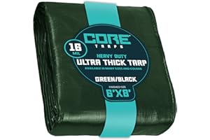 Core Tarps Extra Heavy Duty 16 Mil Tarp Cover, Waterproof, UV Resistant, Rip and Tear Proof, Poly Tarpaulin with Reinforced Edges for Roof, Camping, Patio, Pool, Boat (Green/Black 6′ X 8′)