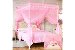 Hptmus Canopy Bed Curtains - Bed Canopy for Girls Bed Curtains Princess Bed Canopy Bed Canopy Curtains Canopy for Bed Drapes Birthday Present Adults Girls Room Decor(Twin, Pink)