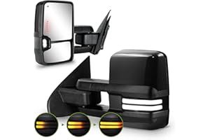 SIZIOM Towing Mirrors for Chevy Silverado/GMC Sierra 1500 (2014-2018), 2500HD/3500HD (2015-2019) Switchback Dynamic Turn Signal/Running Lights Power Heated (Painted Black)