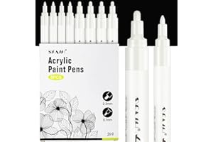 SFAIH Acrylic White Paint Pens - 8 Pack 2-3MM Medium Tip & 0.7MM Extra Fine Paint Marker for Rock Painting, Wood, Metal, Fabric, Plastic, Canvas, Glass, Ceramic, Diy Crafts, White Out Pen