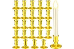 Yungyan 24 Pieces Window Taper Candle Holders Plastic Traditional Candlesticks Only for Flameless LED Table Centerpiece Pillar Candle Holder for Halloween Christmas Wedding Dinner Tables (Gold)