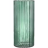 YANWE1 Green Glass Vase, Glass Flower Vase, Ribbed Glass Vase, Green Vase, Tall Cylinder Glass Vases for Centerpieces, Living Room, Bedroom, Dining Table, Office, Wedding, Bookshelf, 10 Inches