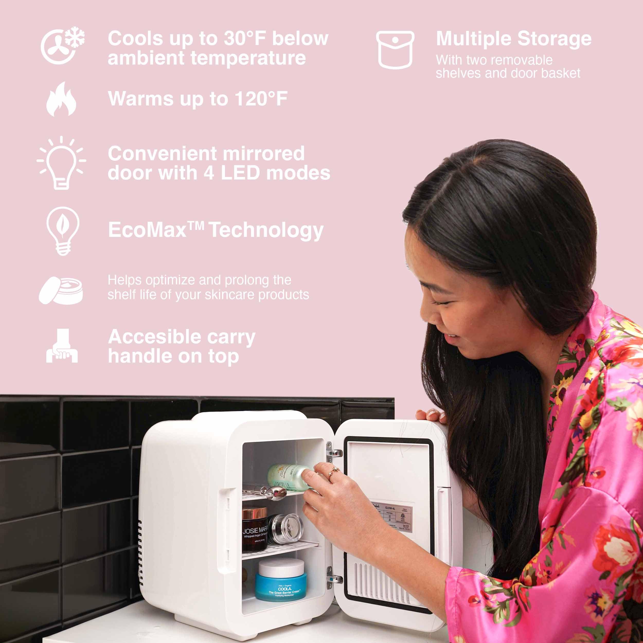 Cooluli CL4L2WM-E Glow 4L Mini Fridge, 4 Liter, White Mirror LED