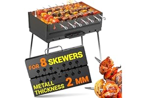 MHH Charcoal Grill for 8 Skewers - Portable Barbecue 16.9"×11.8"×16.9" Kabob Camp Grills - Foldable Metal Mangal - Kebab Shish - BBQ for EDC Picnic Outdoor Cooking Camping Hiking