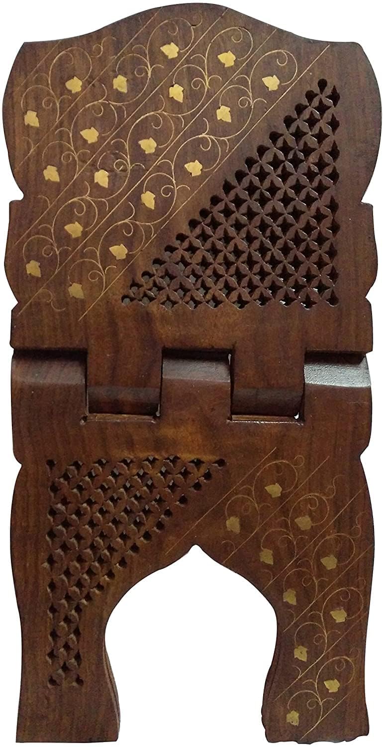 Garden Of Arts Wooden Handmade Quran Geeta Bible Holder Support Stand Reading Book Holder Display Folding Religious Prayer Stand Wooden Holy Book Stand (Rehal 13 Inches)