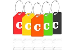 ZFAMYZH 5Pack Initial Silicone Luggage Tag with 10 Name ID Cards Perfect to Quickly Spot Luggage Tags for Suitcases Partial Privacy Cover & Stainless Steel Loops for Secure Fastening (C)