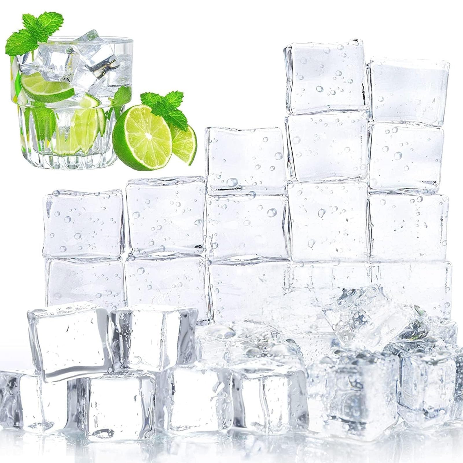 DomeStar Clear Fake Ice Cubes, 100 PCS 1.0"(25mm) Plastic Ice Cubes Acrylic Clear Ice Rock Diamond Crystals Square Fake Ice Cubes Display for Home Decoration Wedding Centerpiece Vase Fillers
