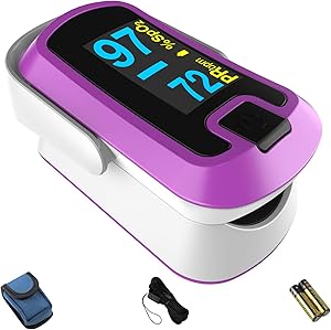mibest OLED Finger Pulse Oximeter, O2 Meter, Dual Color White/Purple