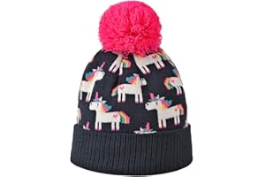 NEWFANCY Little Girls Winter Sequin Unicorn Beanie Hat with Pom Pom Knit Cap for Kids Baby Toddler