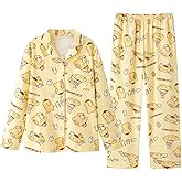 WANHONGYUE Cartoon Printed Pajamas for Women Girls Long Sleeve Shirt with Pj Pants Sleepwear Home Wear 2 Piece Pajama Sets