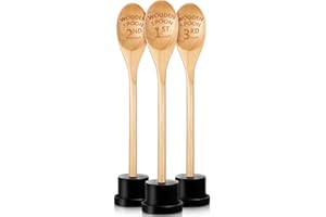 Highergo 3 Pieces Golden Spoon Award Trophies Set Chili Cook Off Wood Spoon Prizes Wooden Laser Engraved with Wooden Trophy Base Cooking Baking Gifts for Bake Off Chili