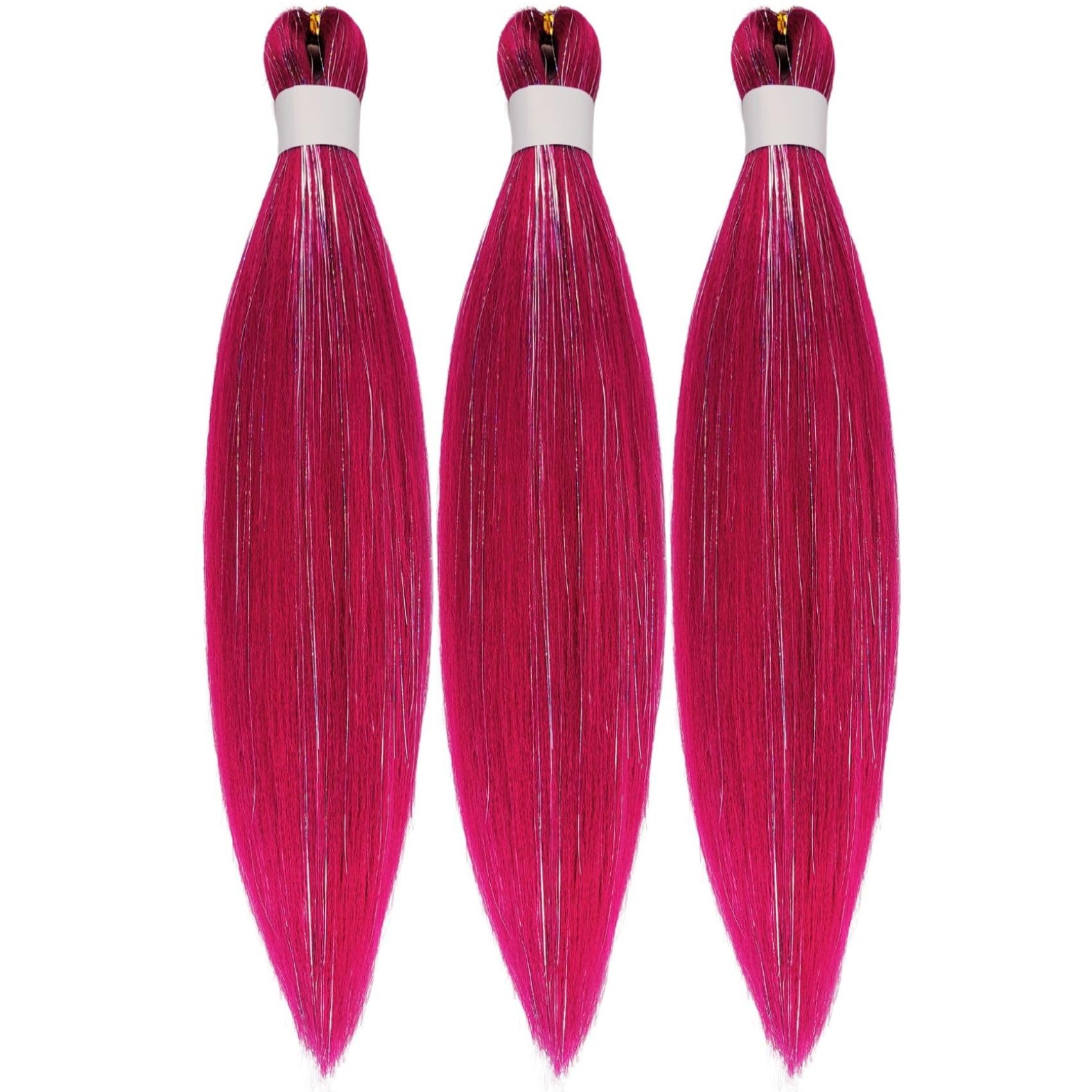 Tinsel Kids Braiding Hair Pre stretched Magenta