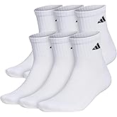 adidas Men's Socks, Athletic Cushioned Quarter 6-Pack, Ankle Fit with Arch Support