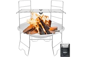 ActDoer Portable Outdoor Fire Pit - 17inch with Grill Collapsible Fire Pitwith Storage Bag - for Outdoor Wood Burning, Camping, Picnics, Backpacking, Outdoor Heating