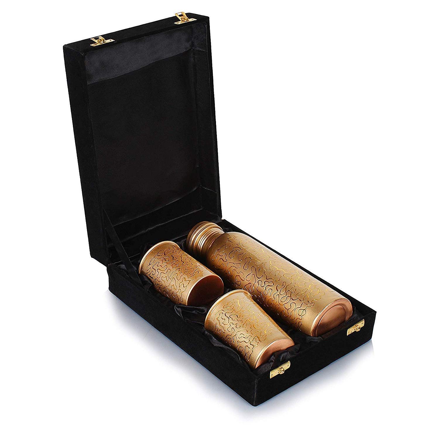 JR Handicrafts World Copper Water Bottle 1000ml (Bottle with 2 Glass Set)