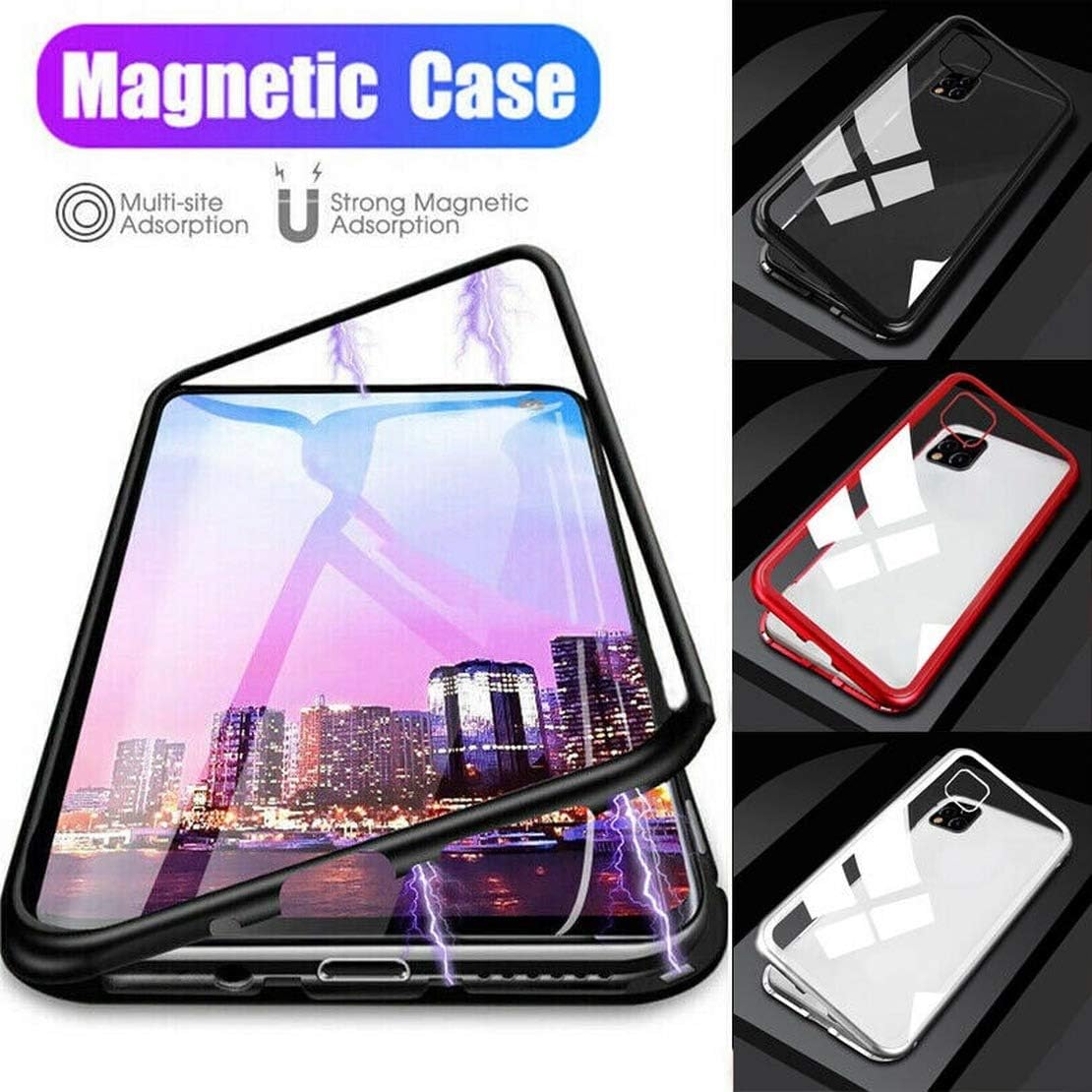 Magnetic Adsorption Metal Tempered Glass Case Cover for Apple iPhone 11 Pro Max (Clear&White,for iPhone 11 Pro)