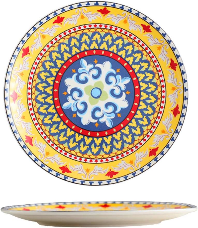 Ceramic Flat Plate Bohemian Disc Home Dishes Western Food Dishes Wall Decoration Decoration Fruit Plates-9 inch yellow flag flower