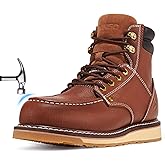 NINGO Steel/Soft Toe Work Boots for Men, 6 Inch Waterproof Mens Wedge Moc Toe Boots, Full-Grain Leather, Oil and Slip-Resistant Safety Boots, EH Protection,Work Boots for Construction, Industrial