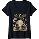 Womens Raven On Headless Victorian Dress with Skull Gothic Dark Art V-Neck T-Shirt