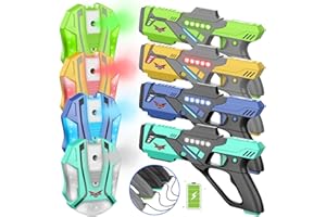 JAKMEAN Rechargeable Lase r Tag Set with Vests, Upgrade Lase r Tag Guns Set of 4, Multi Player Lase r Tag Set for Kids Toy for Teen Boys & Girls, Indoor&Outdoor Toy Gift,Ages 8+,Black+Gray