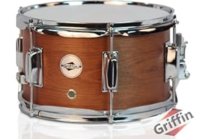 GRIFFIN Snare Drum 10"x6" Soprano (PopcornPUNCH Edition) with Poplar Wood Shell – Hickory PVC Wrap, Throw Off, Drum Key & Percussion Kit