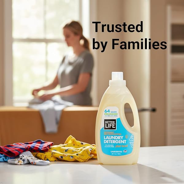 BETTER LIFE LAUNDRY DETERGENT – CONCENTRATED LIQUID LAUNDRY SOAP FOR AUTOMATIC WASHING MACHINE – GENTLE UNSCENTED LAUNDRY SUPPLIES FOR SENSITIVE SKIN – 64OZ