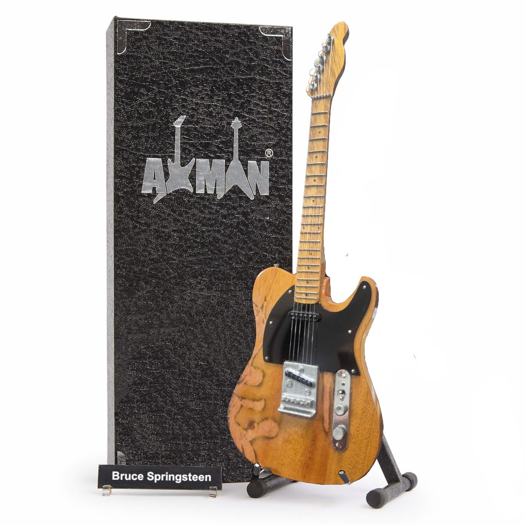 Axman B Springsteen Distressed, 1950s Mutt: Miniature Guitar Replica, Music Gifts, Handmade Ornamental 1/4 Scale, Includes a Display Box, Name Tag and Miniature Guitar Stand, gifts for music lover